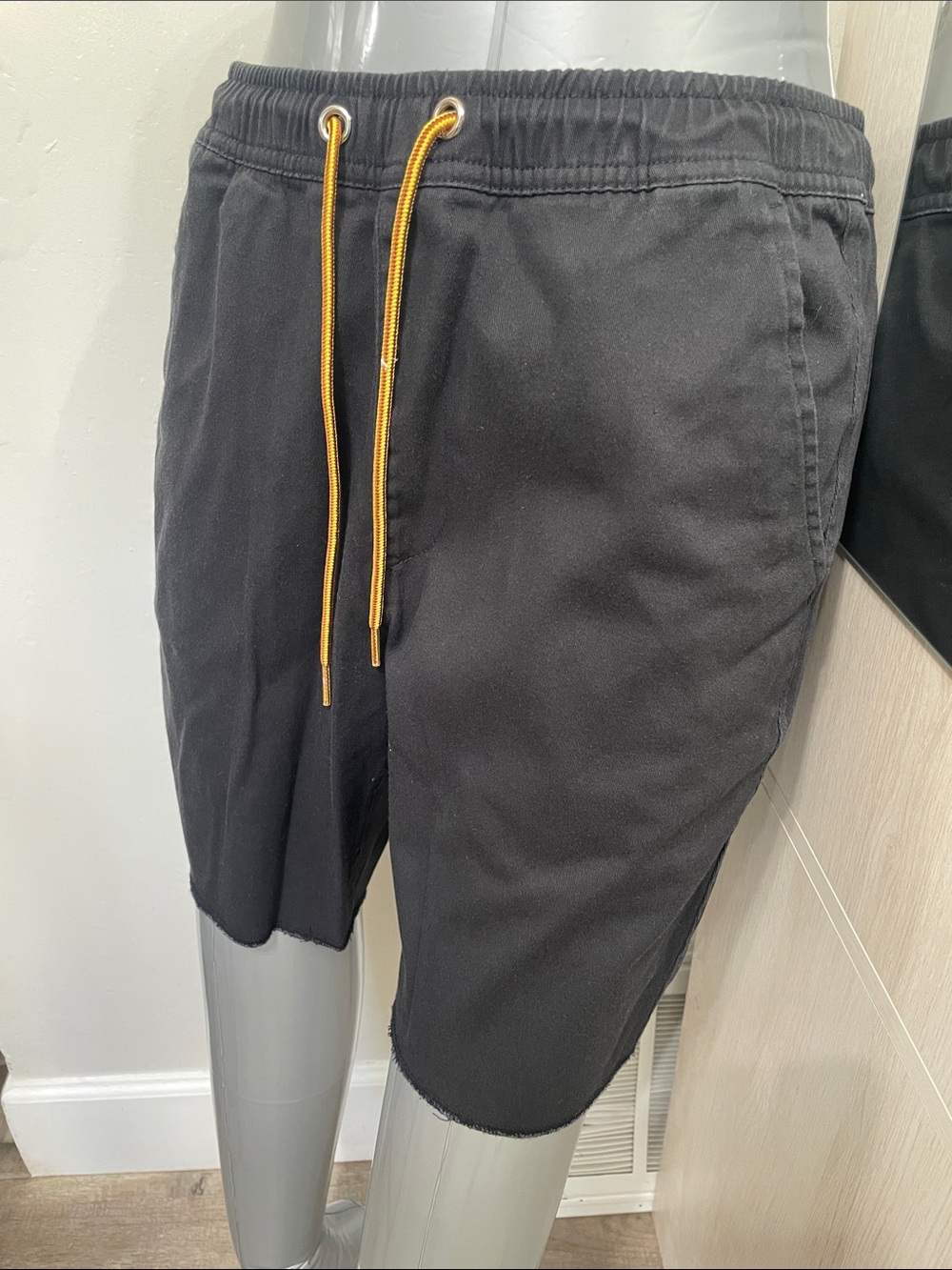 Men's Black Athletic Drawstring Shorts with Gold-Tie strings
